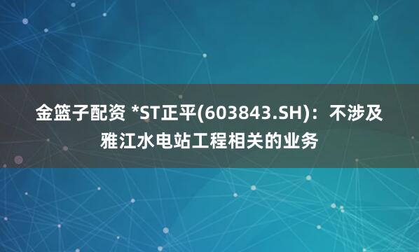 金篮子配资 *ST正平(603843.SH)：不涉及雅江水电站工程相关的业务